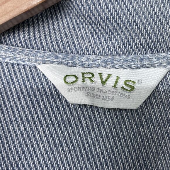 ORVIS Men Tweed Pull Over Medium Blue Sweater 1/4 Zip Leather Trim 2331 - Picture 4 of 11